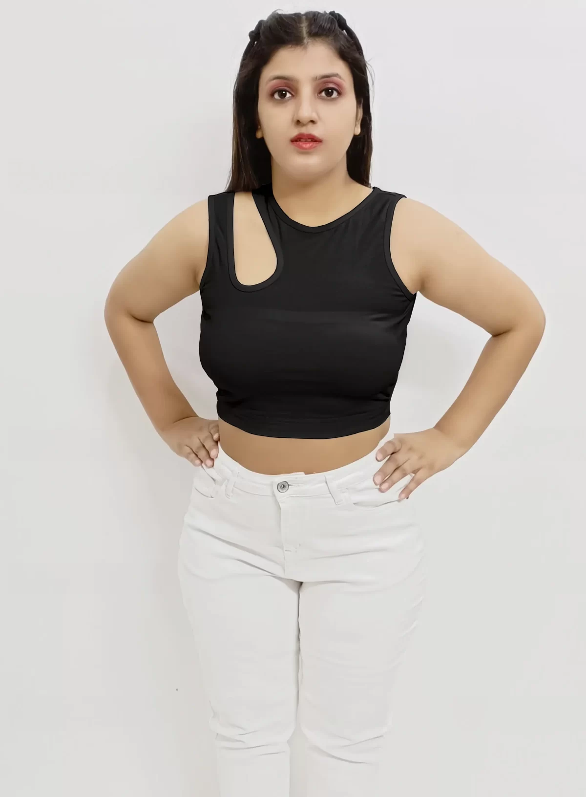 Black Stylish & Chic Cut Out Crop Top1