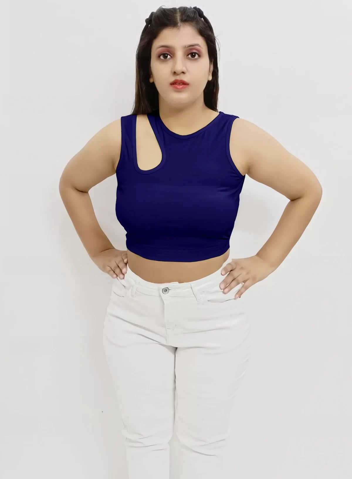 Navy Blue Stylish & Chic Cut Out Crop Top1