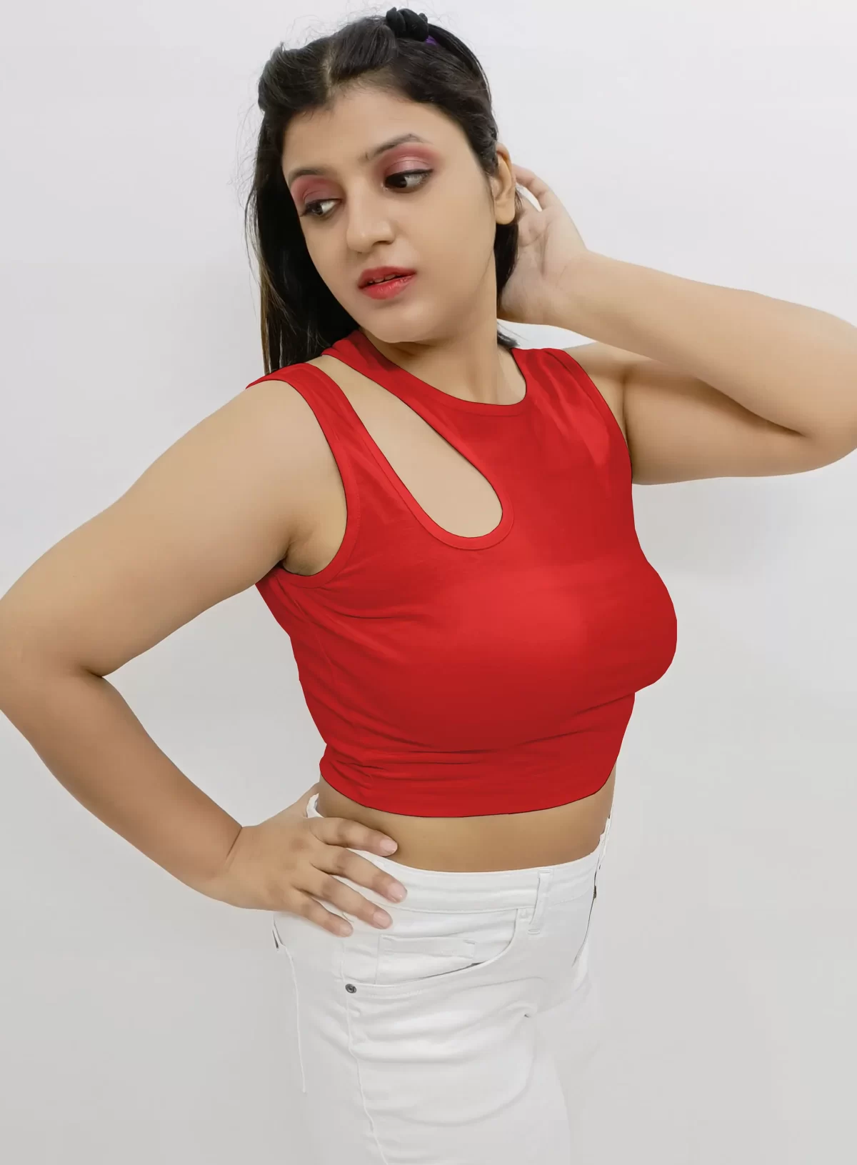 Red Stylish & Chic Cut Out Crop Top2