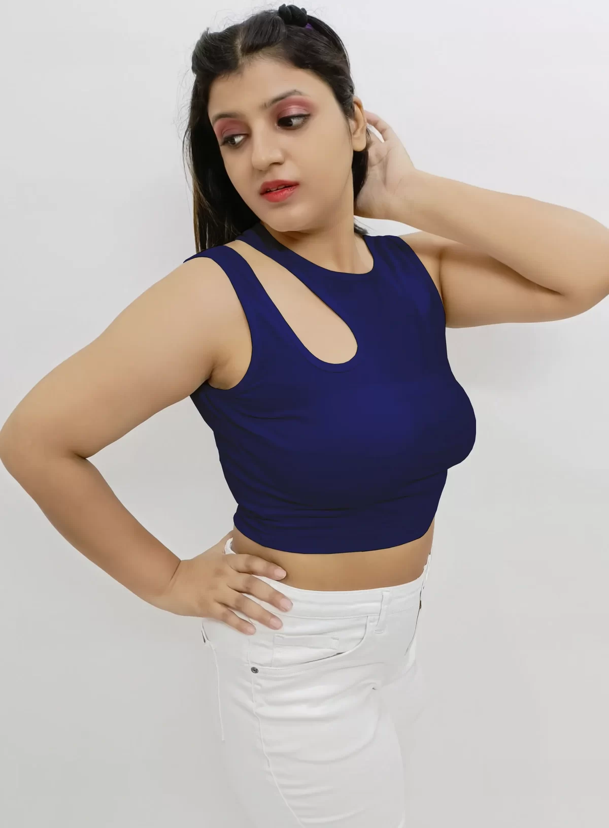 Navy Blue Stylish & Chic Cut Out Crop Top2