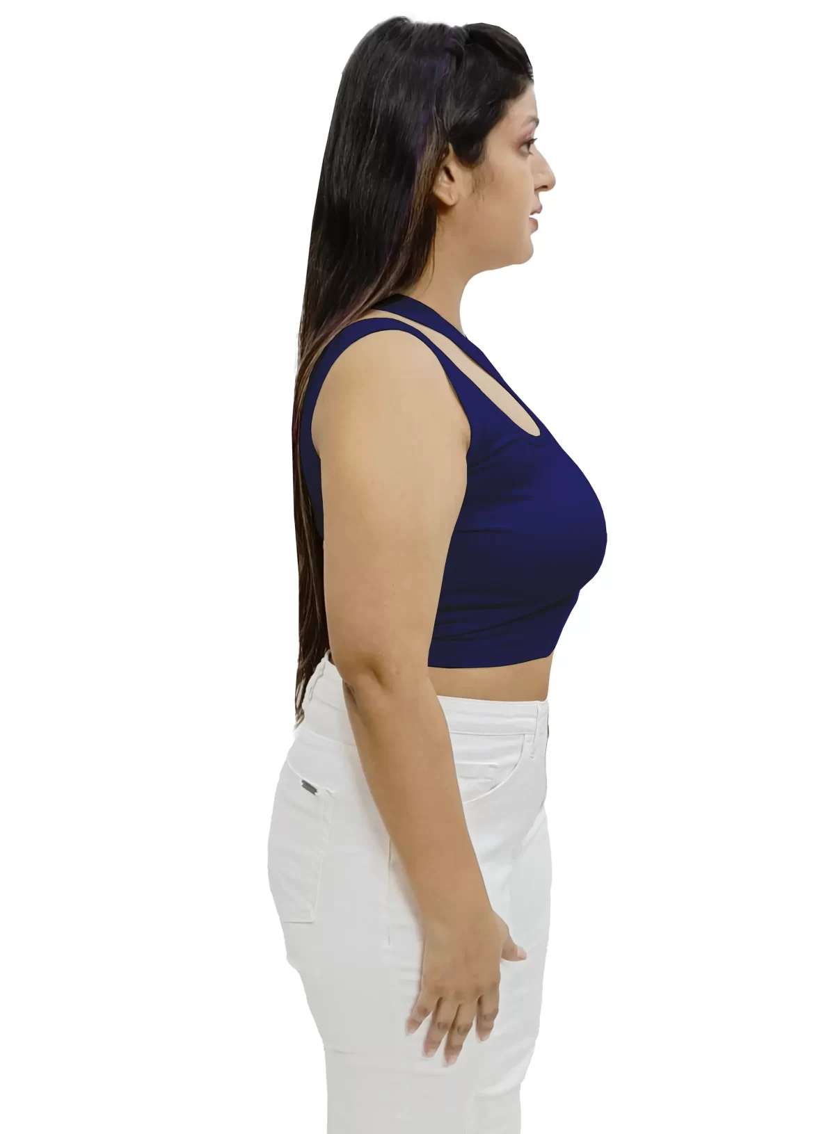 Navy Blue Stylish & Chic Cut Out Crop Top4