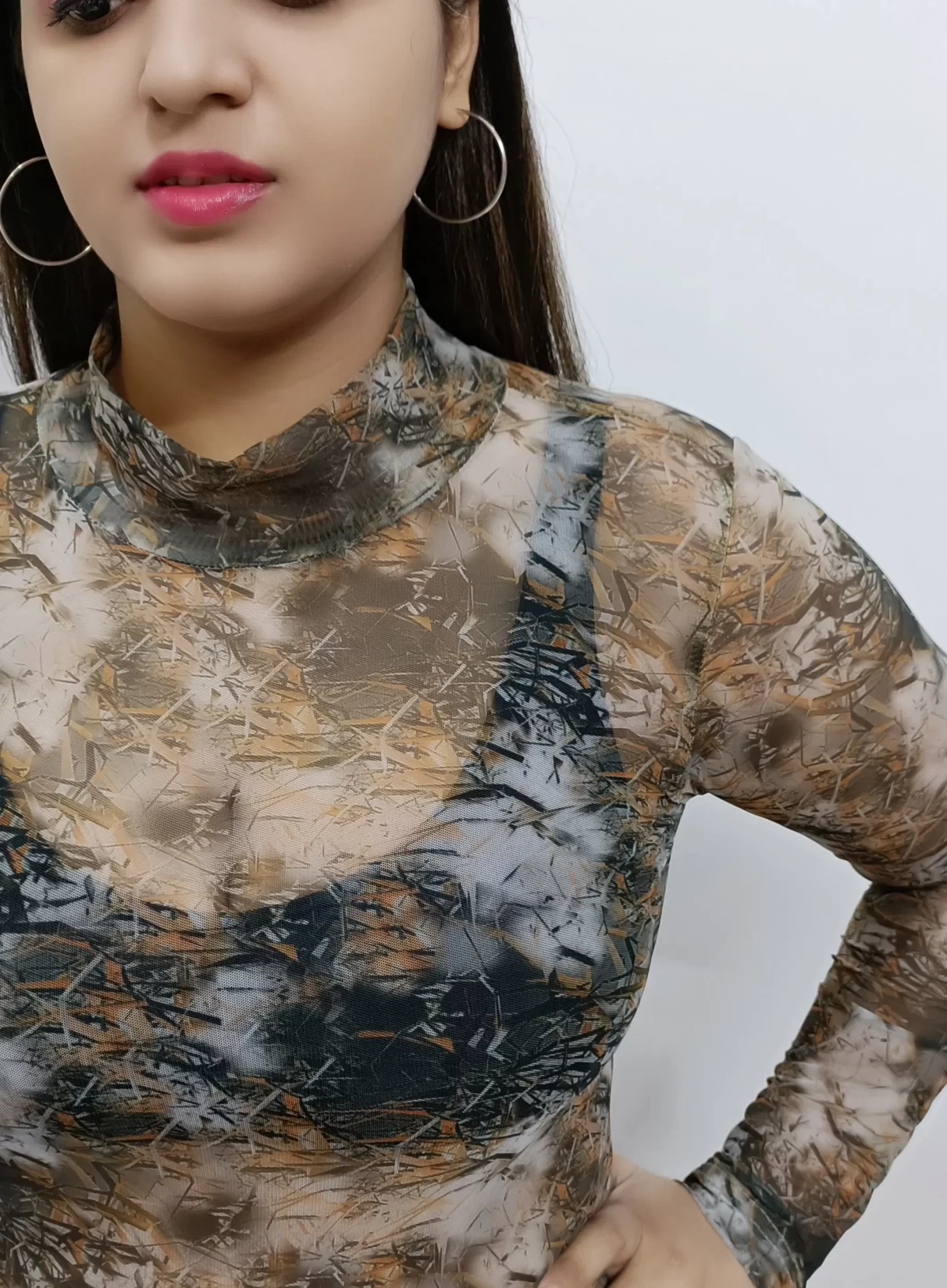 Girls Semi – Opaque Camouflage High Neck Top10